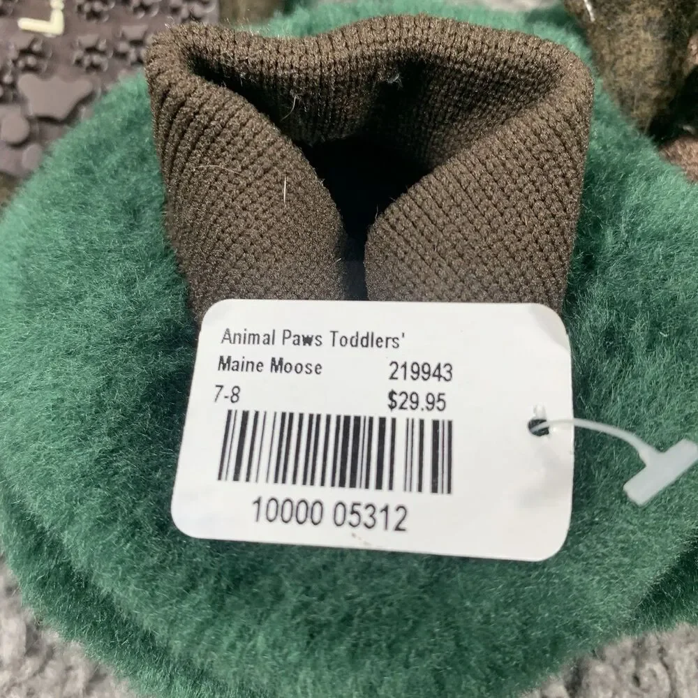 L.L. Bean Toddlers’ Animal Paws Slippers Moose Size 7-8 Toddler Kids